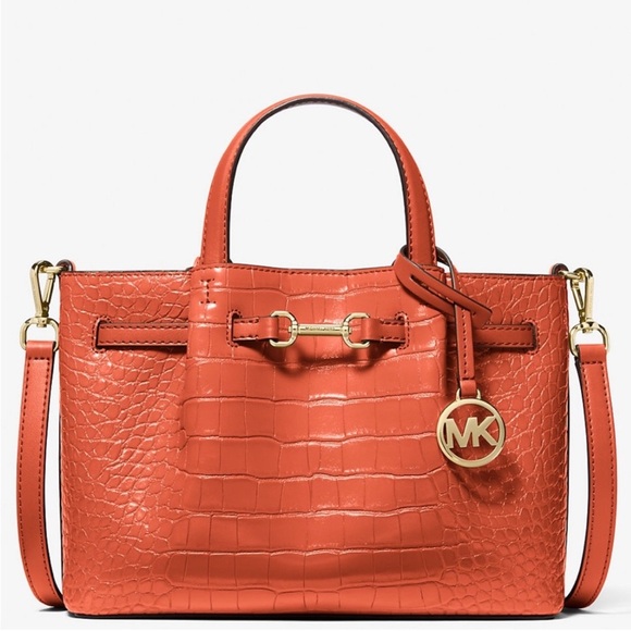Michael Kors Carson Small Crocodile Embossed Satchel Bag Red Clay - Picture 1 of 11